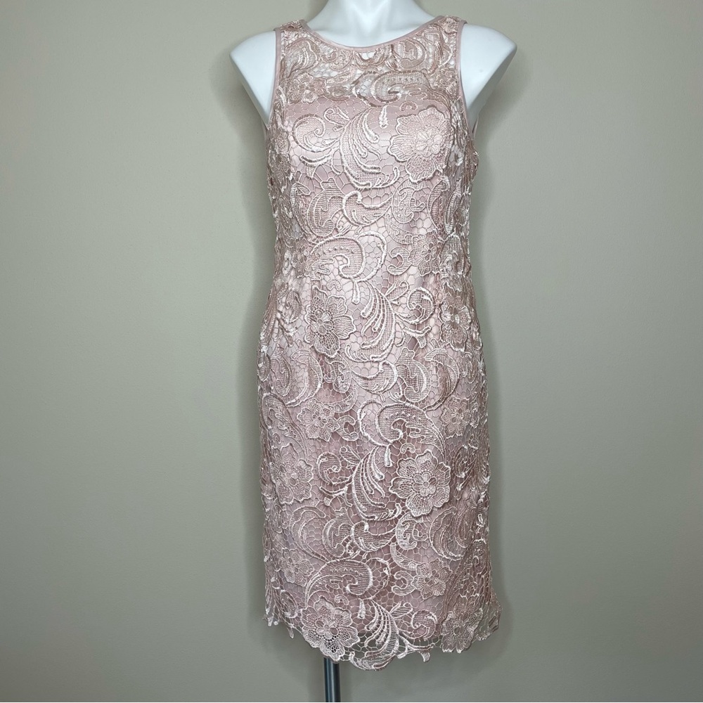 Adrianna Papell Blush Lace Scoop Neck Sleeveless Sheath Dress